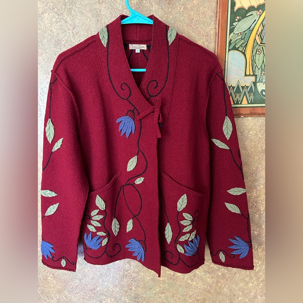 Artisan Red Floral Women's Wool Jacket.